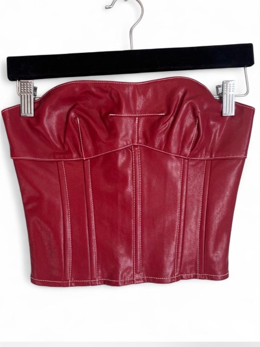 Edikted Burgundy Faux Leather Bustier Top